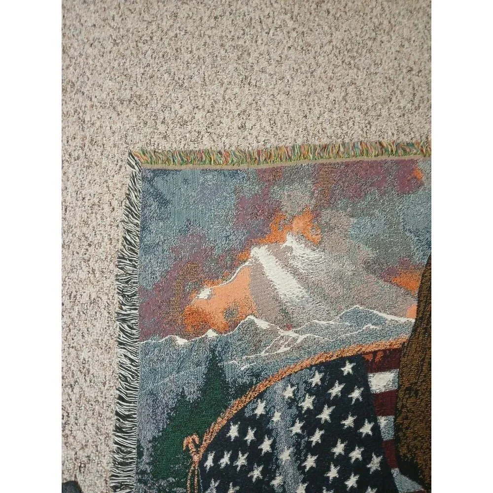 Bald Eagle Blanket Tapestry Ruane Manning Art Throw  American Flag 69”x 54